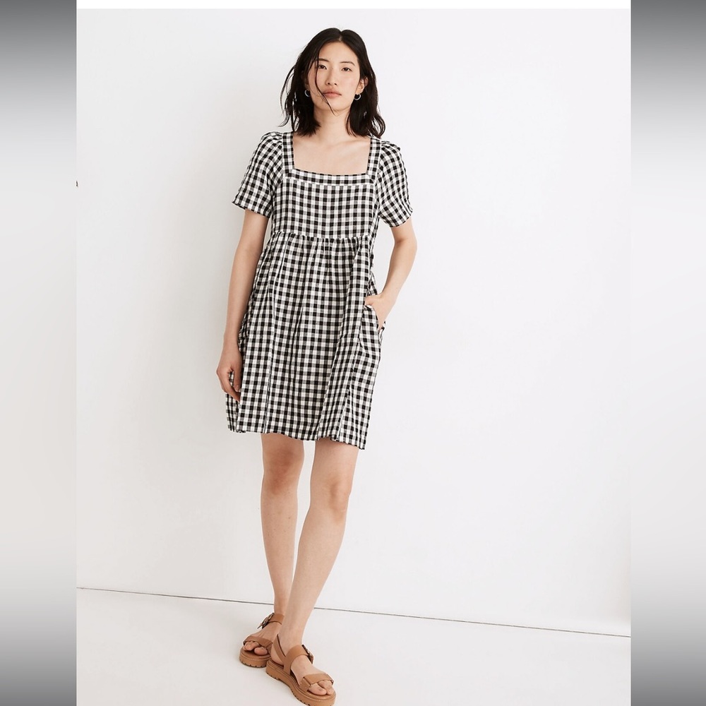 Madewell Linen-Blend Allie Mini Dress in Gingham Check